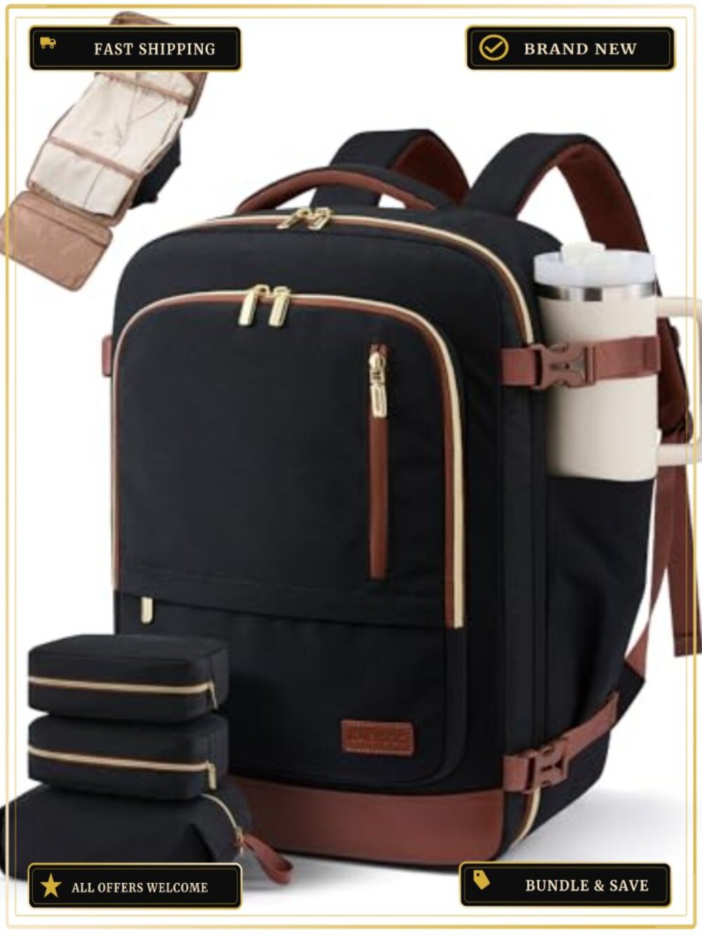 40L Travel Backpack with Garment Bag, Airline Approved Carry On, Fits 17"